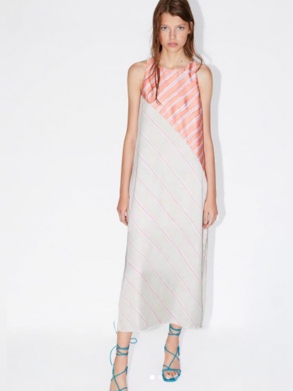 Zara Coral, Pink and Ivory Striped Maxi Dress